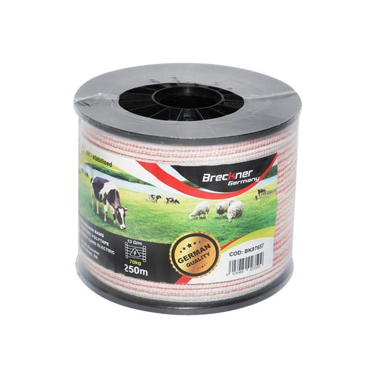 Nastro per recinto elettrico, Lunghezza 250 mt e Larghezza 10mm, 4x0.16mm SS, 13 Ohm/m, colore bianco-rosso recinzioni elettriche BRECKNER GERMANY