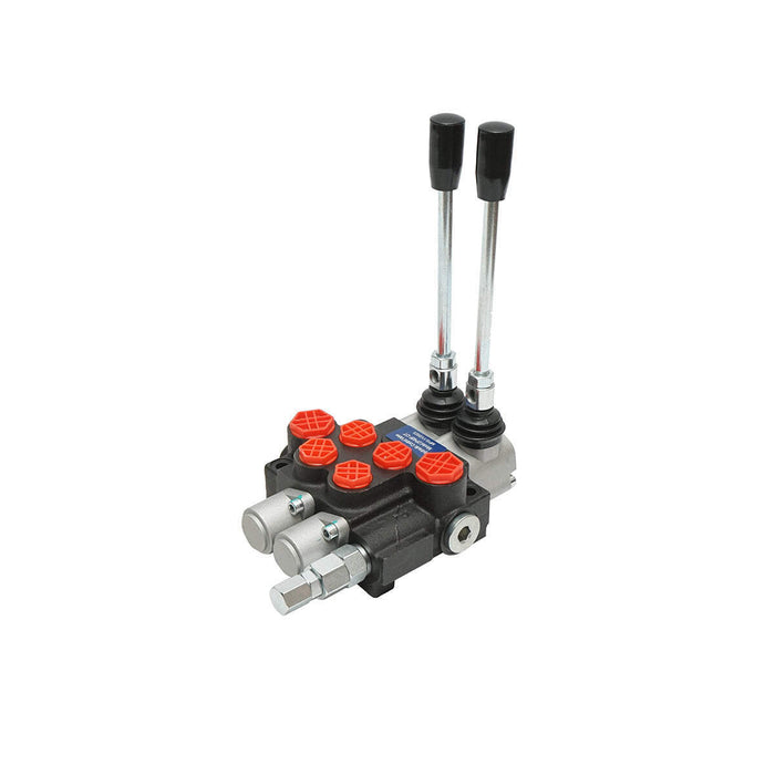 DISTRIBUTORE OLEODINAMICO a 2 leve portata 40L/min con leva e riduzione inclusa -15 /+80