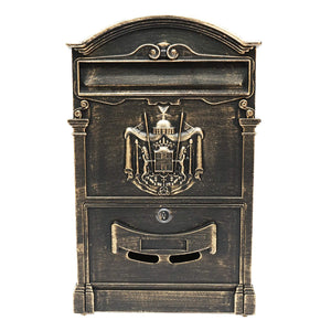Cassetta postale antica dorata 410X260X90mm con 2 chiavi e accessori di fissaggio