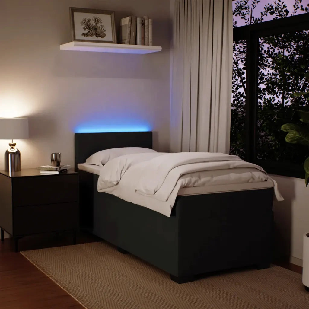 Letto a Molle con Materasso Nero Singolo in Velluto