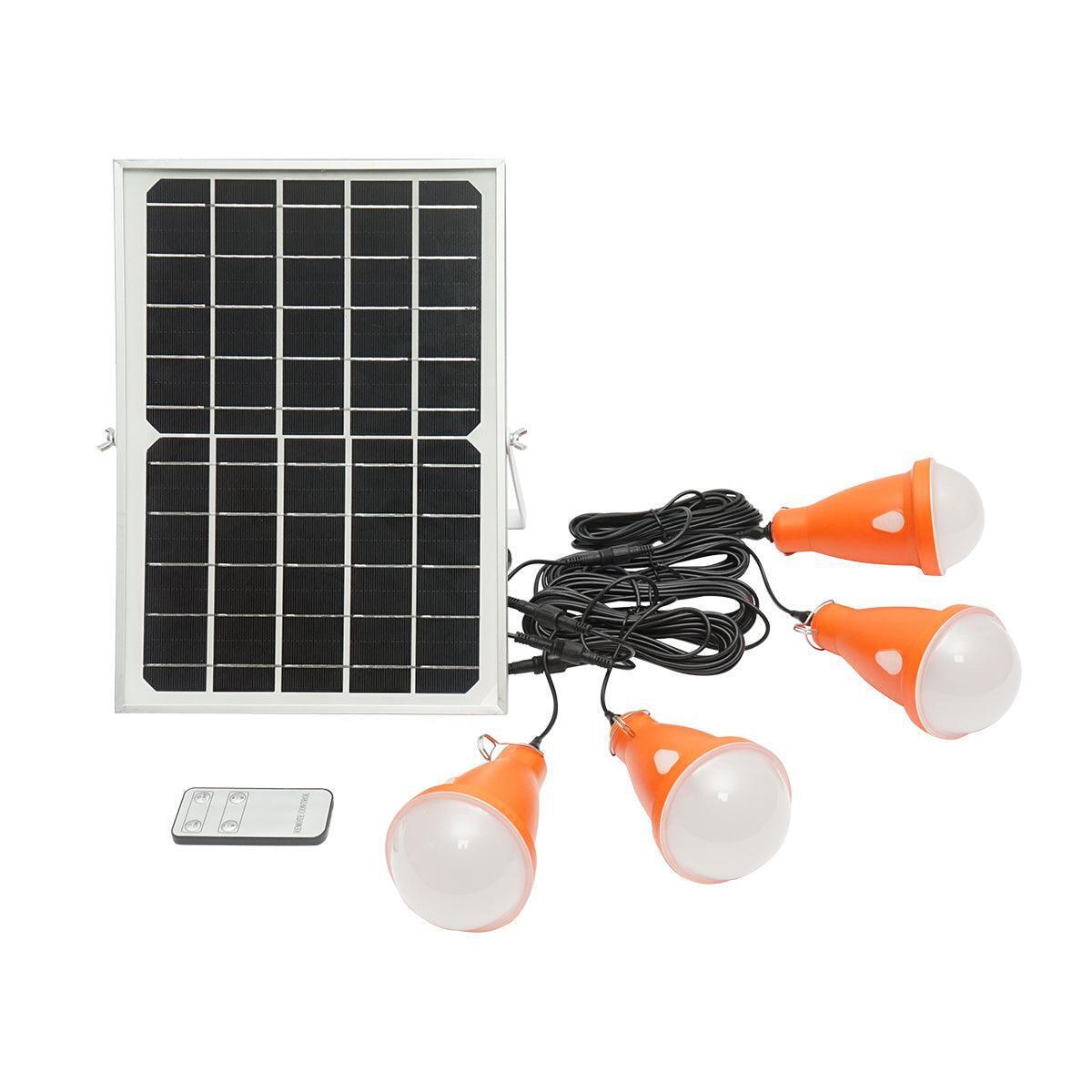 Sistema di illuminazione con lampadine 4x16 LED, pannello solare 5V/10W e telecomando