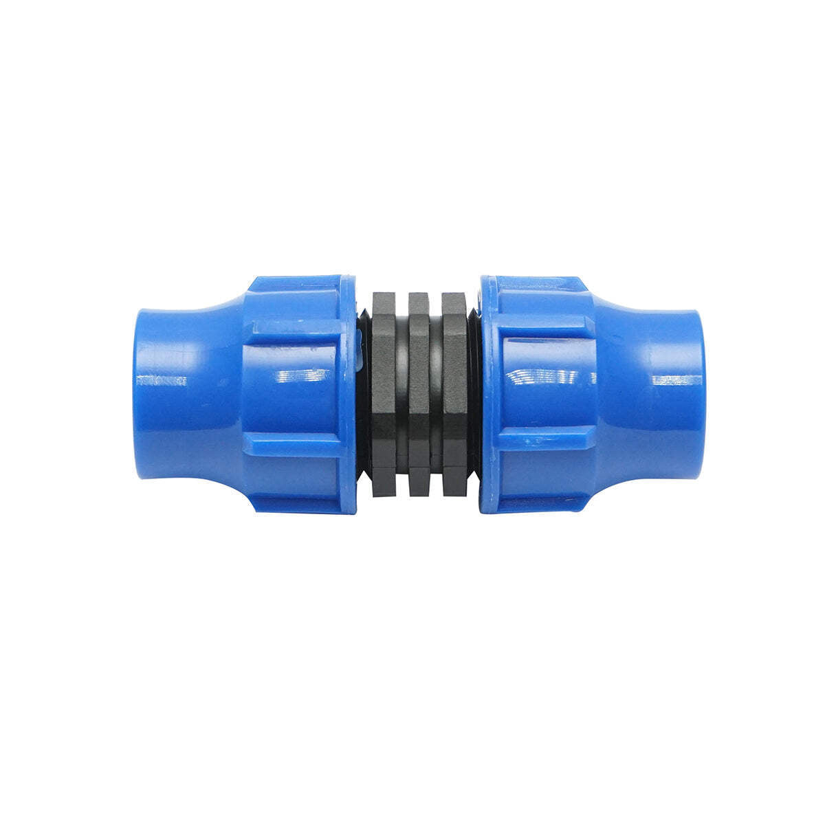 Giunto per collegamento di tubo di gocciolamento uguale D25x25mm per sistemi di irrigazione.