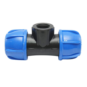 Quadrato a T di compressione con filettatura interna femmina a 90 gradi D25x25mmx1/2, PN16 bar per sistemi di irrigazione