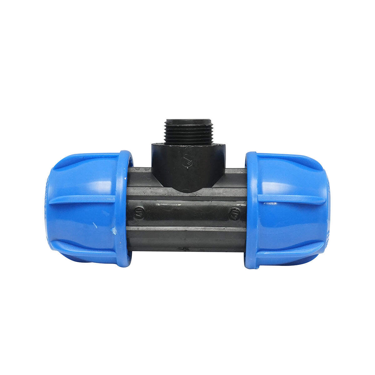 Quadrato a T di compressione con filettatura esterna maschio a 90 gradi D40x40mmx1, PN16 bar per sistemi di irrigazione