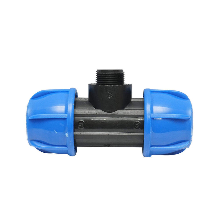 Quadrato a T di compressione con filettatura esterna maschio a 90 gradi D40x40mmx1, PN16 bar per sistemi di irrigazione