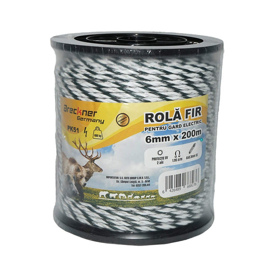 Rotolo di filo bianco e nero da 6 mm, acciaio inox 6x0,3 mm, 1,95 Ohm/m, recinzione elettrica da 200 m Breckner Germany