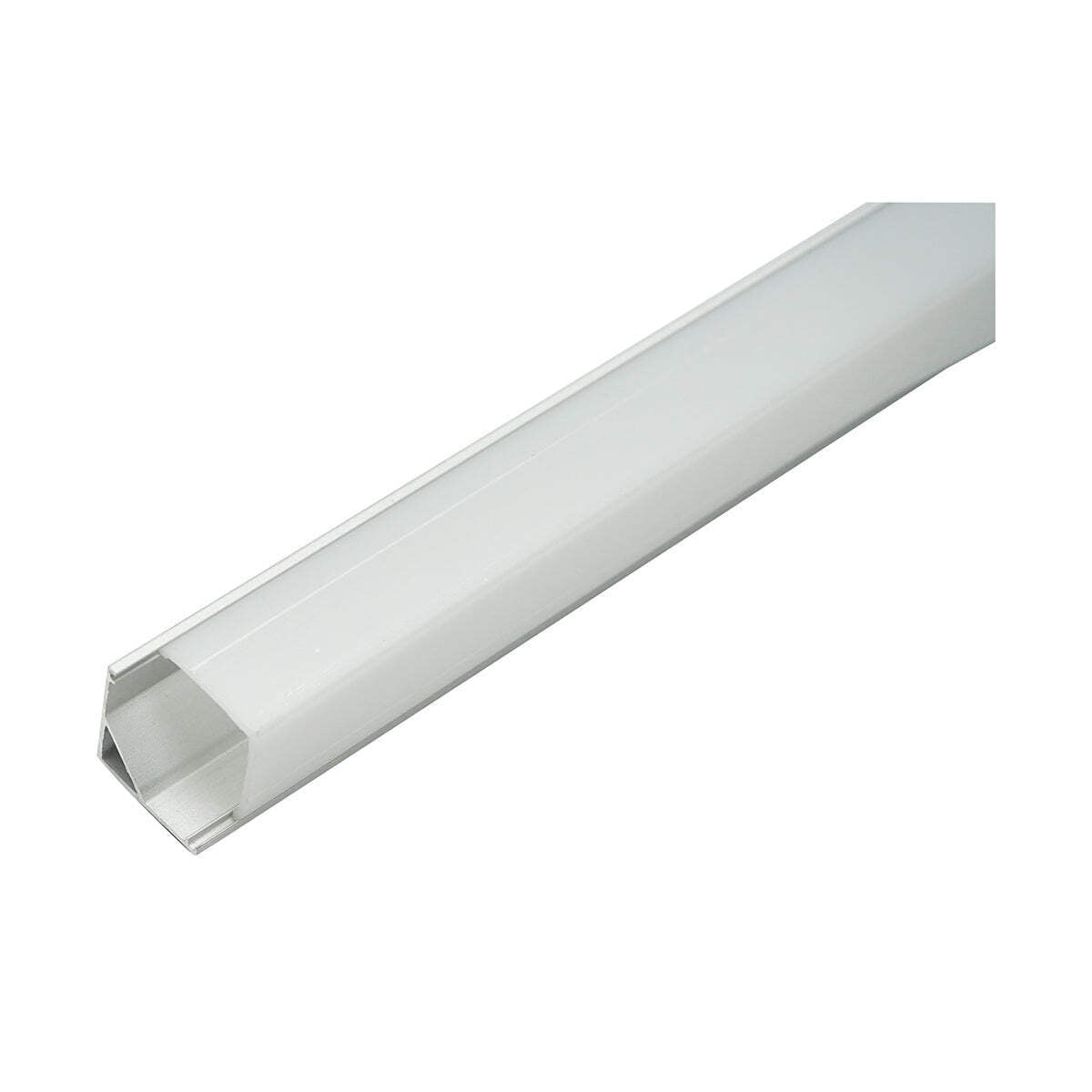 Profilo in alluminio per strip LED 15,8x15,8x2000mm, applicato angolo interno 90 gradi con diffusore opaco, striscia massima 12mm