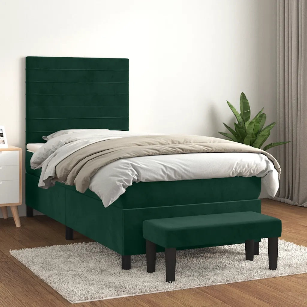 Giroletto a Molle con Materasso Verde Scuro 80x200 cm Velluto