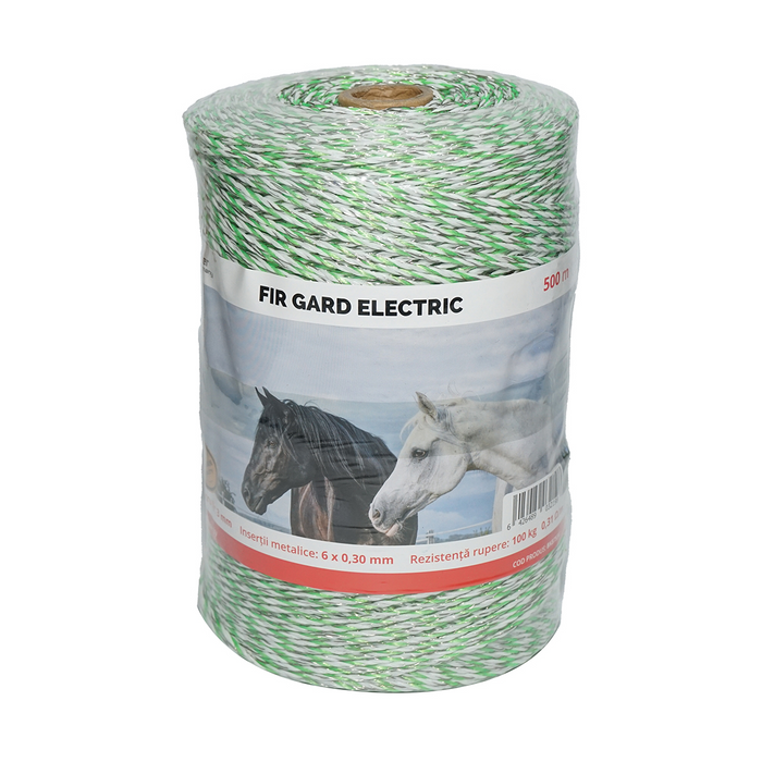 Filo per Recinto Elettrico, Lunghezza 500 mt, Ø3mm. 6x0.3mm. SS, 0.31 Ohm/m, colore Bianco/Verde, Recinzioni Elettriche Baisan