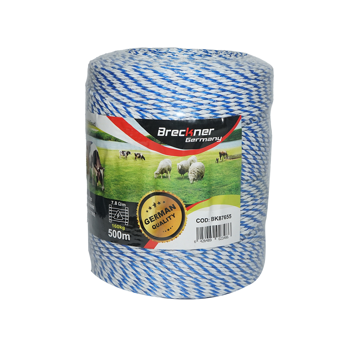 Rotolo di filo bianco-blu per recinto elettrico da 3 mm 3x0,2 mm SS, 7,8 Ohm / m, recinto elettrico Breckner da 500 m