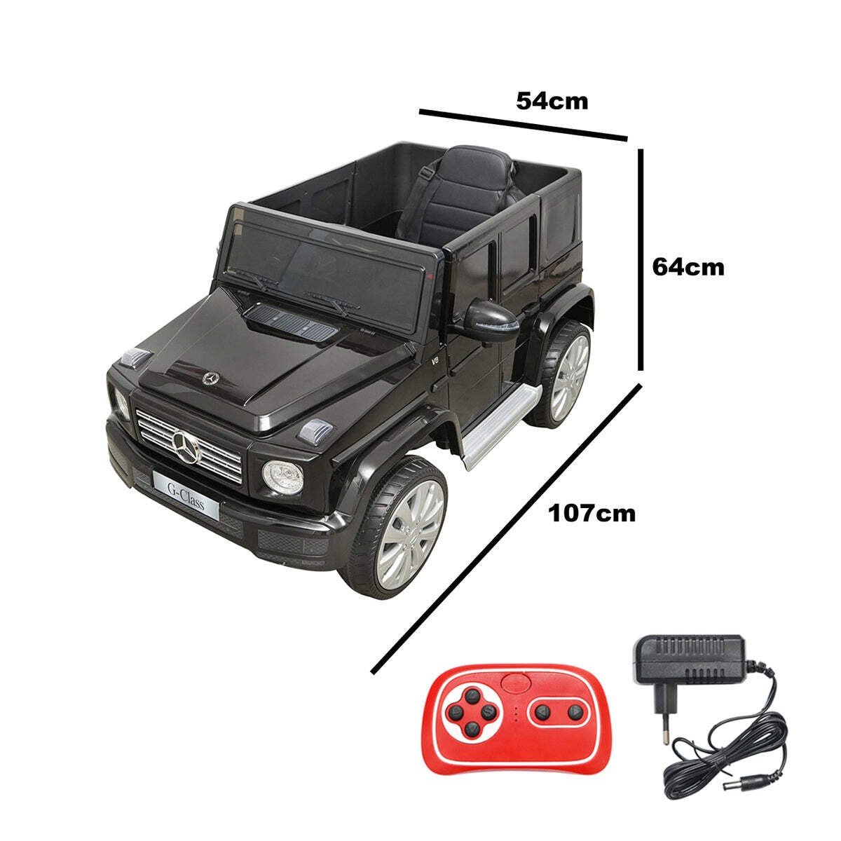 Auto elettrica con batteria 6V/7Ah e telecomando per bambini Mercedes G500 JJ2077 nera con sedile in pelle