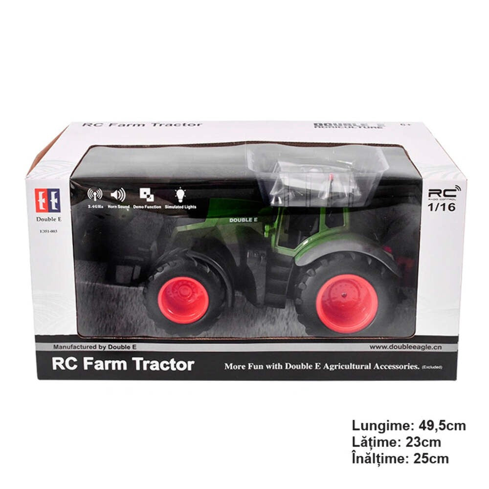 Trattore giocattolo telecomandato DoubleE RC 1:16 2,4 Ghz, luci, suoni, portata 25 m, velocità 2,16 km/h