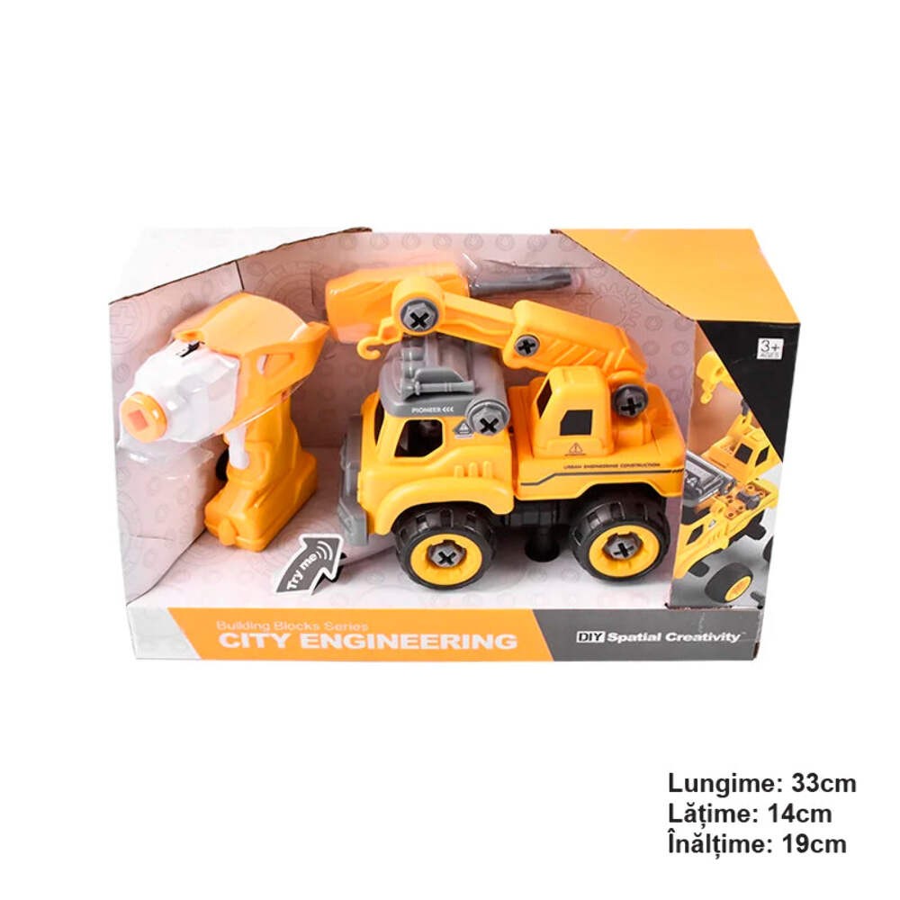 Camion con gru telecomandato, giocattolo da costruzione fai da te