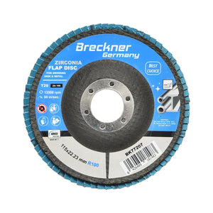 10 Dischi Lamellari Zirconio 115mm P100 per Acciaio INOX Metallo, Dischi Abrasivi, Disco Lamellare Breckner Germany