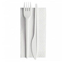 Coppia posate Naturelle Compostabili con tovagliolo doppiovelo,100 pezzi