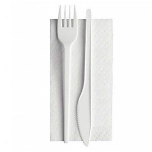 Coppia posate Naturelle Compostabili con tovagliolo doppiovelo,100 pezzi