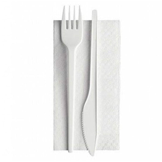 Coppia posate Naturelle Compostabili con tovagliolo doppiovelo,100 pezzi