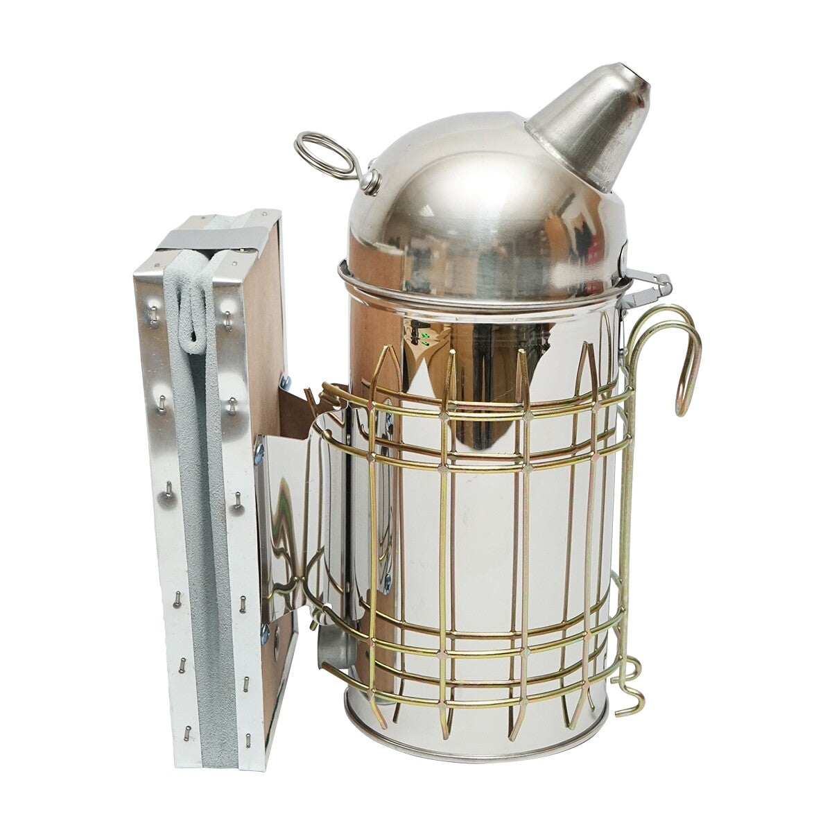 Alveare Fumatore Attrezzature Apicoltura Affumicatore per api in acciaio inox con Cilindro Con Scudo Termico e soffietto in pelle, 250 mm