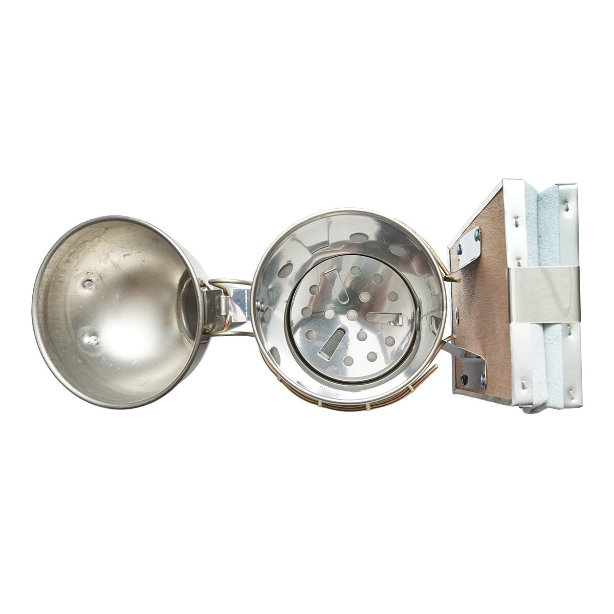 Alveare Fumatore Attrezzature Apicoltura Affumicatore per api in acciaio inox con Cilindro Con Scudo Termico e soffietto in pelle, 250 mm