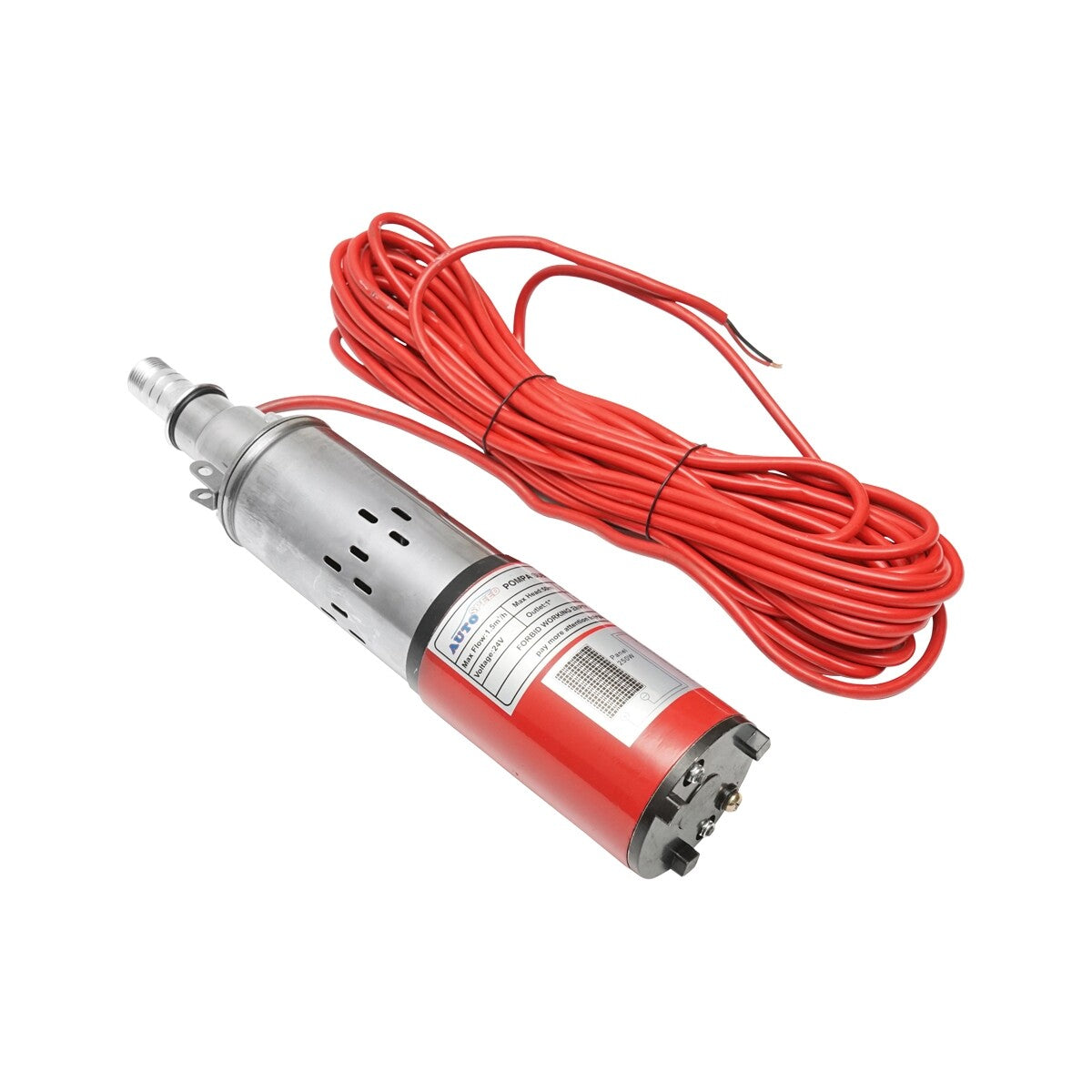 Pompa d’acqua sommersa per pannello solare 24V/250W, 50m Altezza Max, 1.5m3/h, 25L/min, Tubo 25mm, 350x80mm