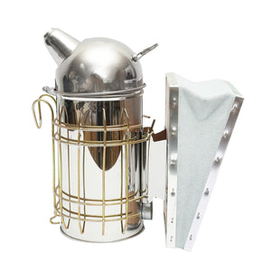 Alveare Fumatore Attrezzature Apicoltura Affumicatore per api in acciaio inox con Cilindro Con Scudo Termico e soffietto in pelle, 160 mm