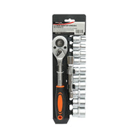 Set di chiavi a bussola con cricchetto da 1/2" Cr-V, bussole 10 pezzi, cricchetto, prolunga, Breckner Germany