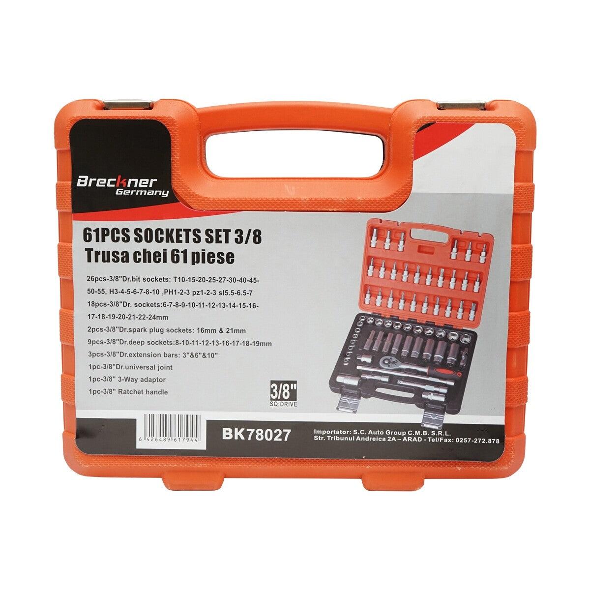 Set di Chiavi a Bussola con Cricchetto 61 Pezzi, Custodia Portatile, Set Chiavi con Cricchetto Bussola Cacciavite 61 pezzi Breckner Germany