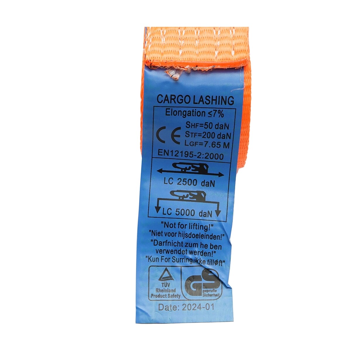 Cinghia di ancoraggio merci 8m x 50mm 5T, Cinghia a cricchetto con gancio, Arancione