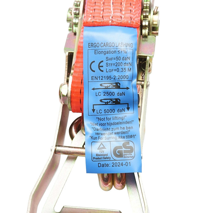 Cinghia di ancoraggio merci 8m x 50mm 5T, con cricchetto Ergo e gancio