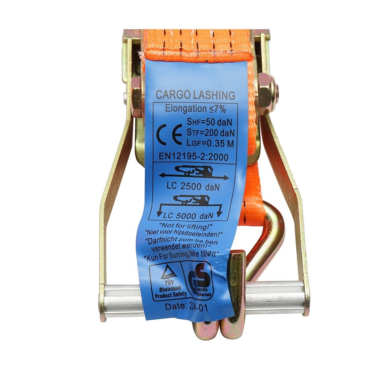 Cinghia di ancoraggio merci 10m x 50mm 5T, Cinghia a cricchetto e gancio