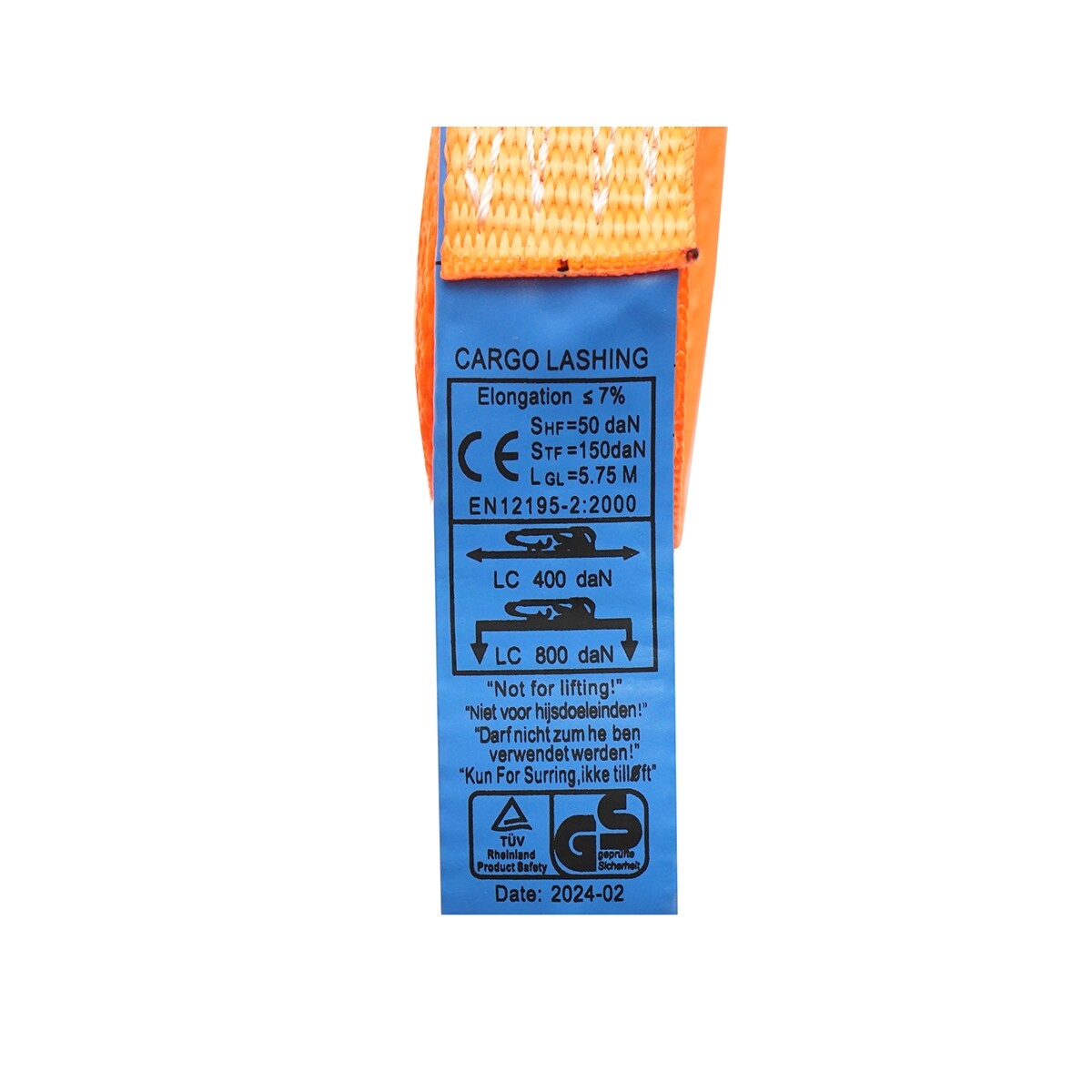 Cinghia di ancoraggio merci 6m x 25mm 800kg, Cinghia a cricchetto e gancio