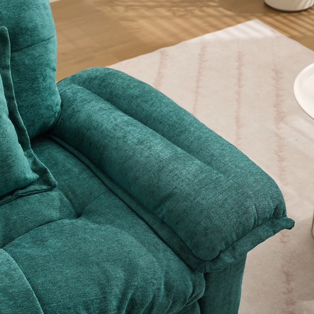 Poltrona girevole 360° con cuscino di supporto e struttura metallica, in chenille verde 116 × 84 × 96 cm