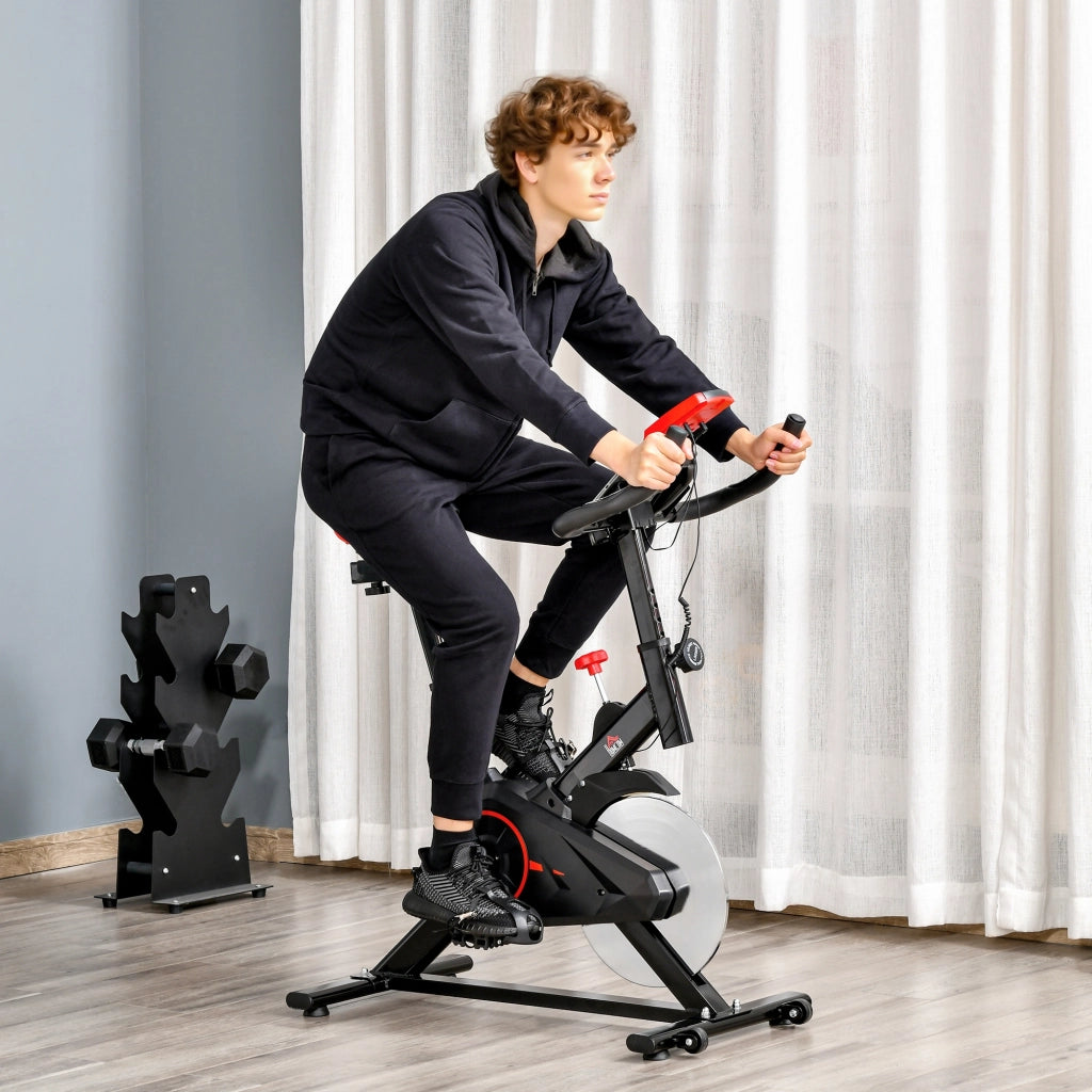 Cyclette da Interno con Display LCD Cardiofrequenzimetro Sella e Manubrio Regolabili Volano 6 kg ¨C Xylo ¨C Nero Rosso