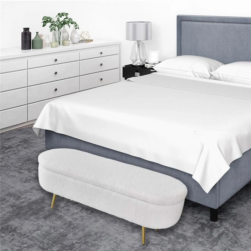 PANCA CONTENITORE TEDDY 122X41X47CM IN TESSUTO BIANCO
