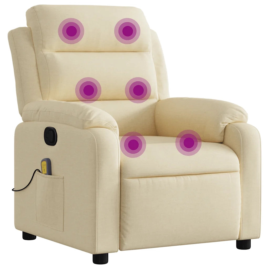 Poltrona Massaggiante | Sedia Relax Reclinabile Crema in Tessuto