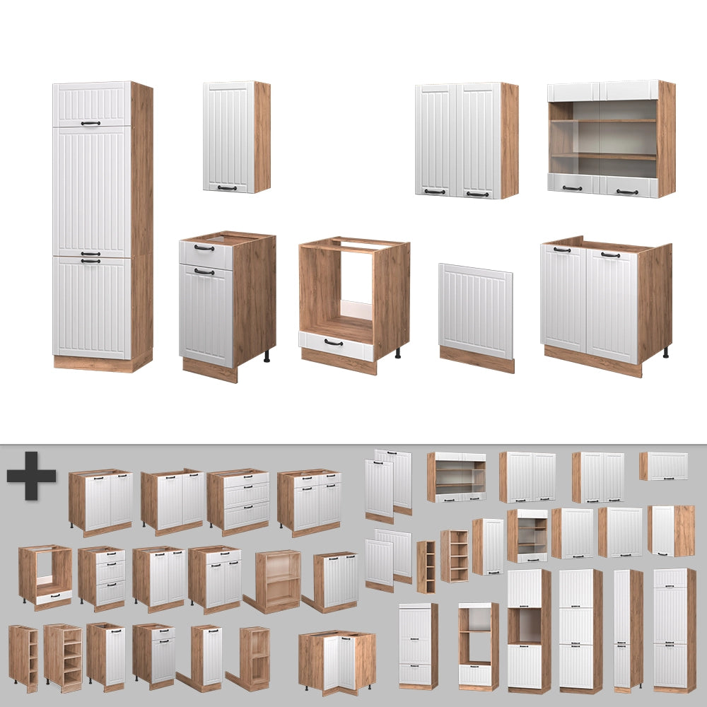 Vicco Cucina componibile Bianco casa di campagna 300 cm senza piano di lavoro