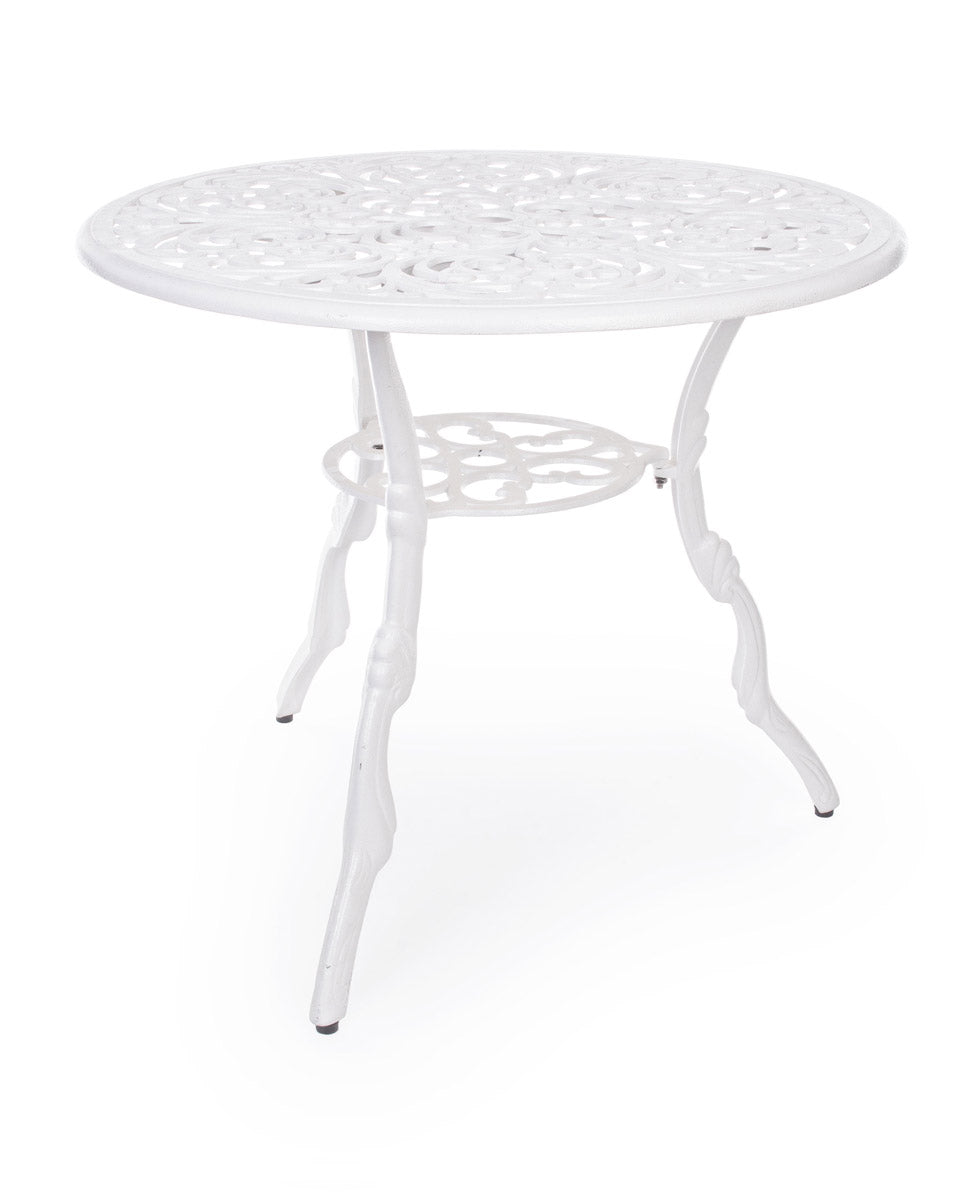 Tavolo da Giardino Esterno Rotondo in Metallo 80 cm Bianco Shabby Chic Victoria Diametro: 80 cm