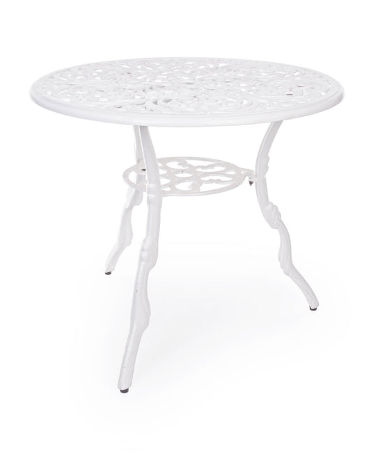 Tavolo da Giardino Esterno Rotondo in Metallo 80 cm Bianco Shabby Chic Victoria Diametro: 80 cm