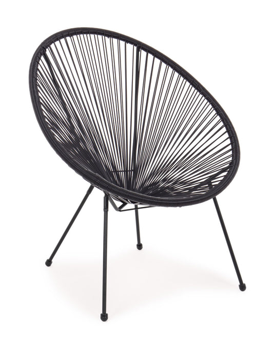 Poltrona da Esterno Giardino in Metallo e Corda Sedia Giardino Parker Moderna Colore: Nero