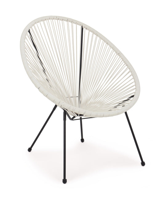 Poltrona da Esterno Giardino in Metallo e Corda Sedia Giardino Parker Moderna Colore: Bianco