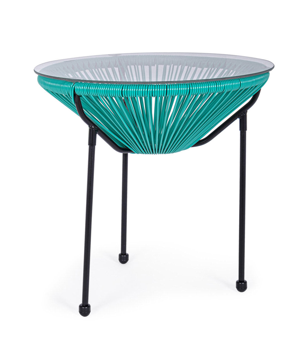 Tavolino da Esterno Giardino Rotondo in Metallo e Vetro Corde Moderno Parker Colore: Atol