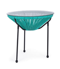 Tavolino da Esterno Giardino Rotondo in Metallo e Vetro Corde Moderno Parker Colore: Atol