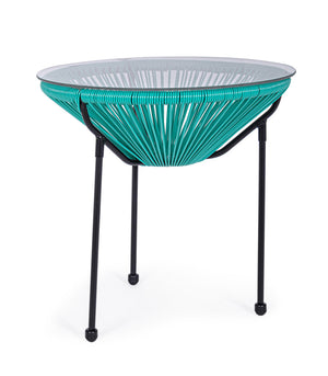 Tavolino da Esterno Giardino Rotondo in Metallo e Vetro Corde Moderno Parker Colore: Atol