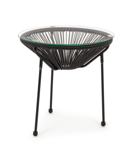 Tavolino da Esterno Giardino Rotondo in Metallo e Vetro Corde Moderno Parker Colore: Nero