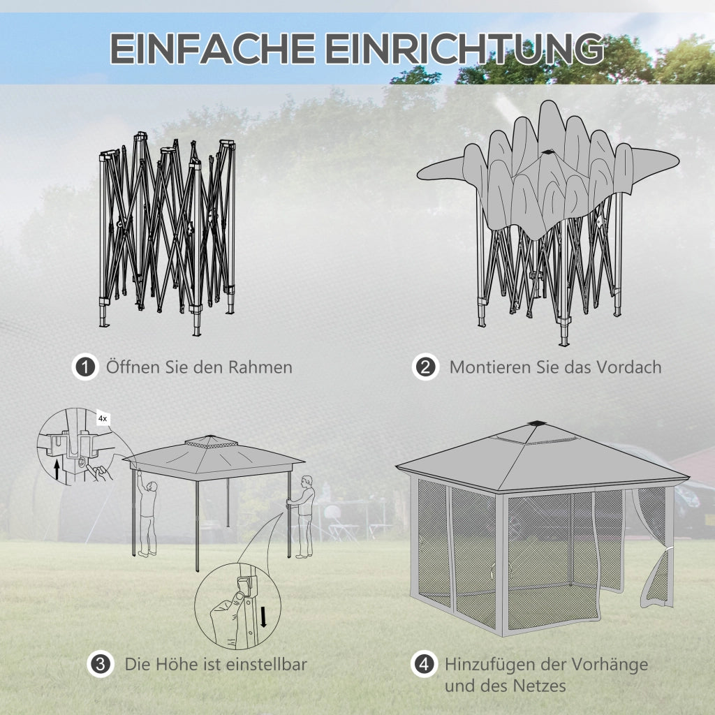 Tenda da giardino con luci solari ¨C zephmum ¨C grigio 336x336x270 cm