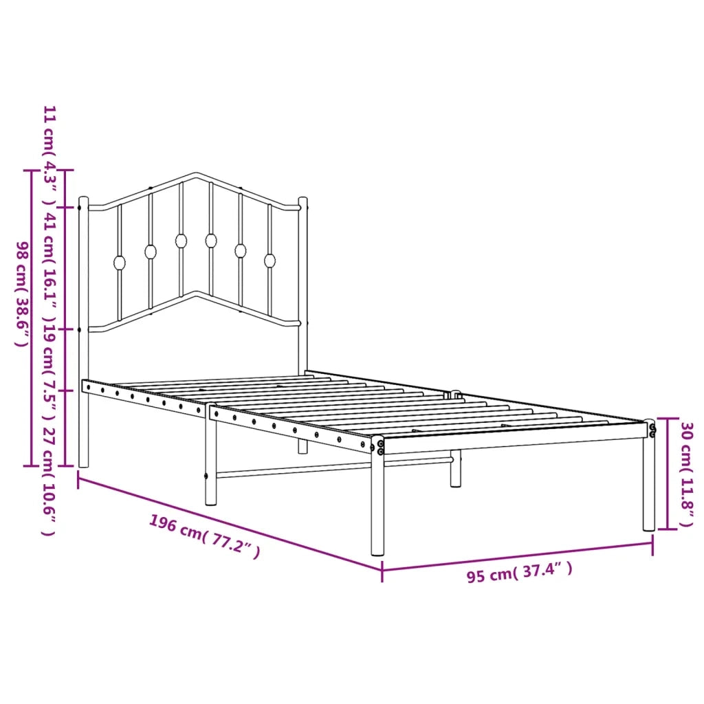 Giroletto con Testiera-Struttura Letto con testiera Metallo Bianco 90x190 cm 174390