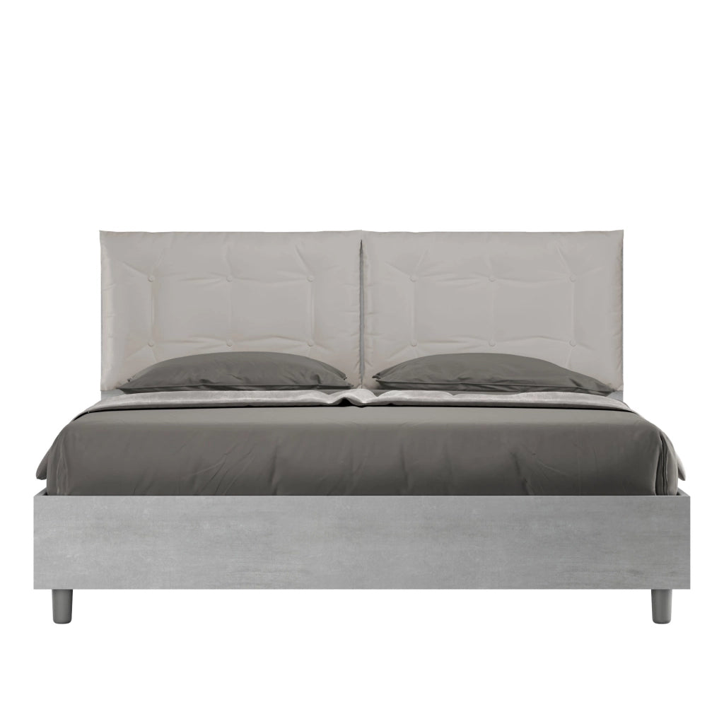 BS COM Letto matrimoniale senza rete 160x190 cemento cuscini similpelle tortora