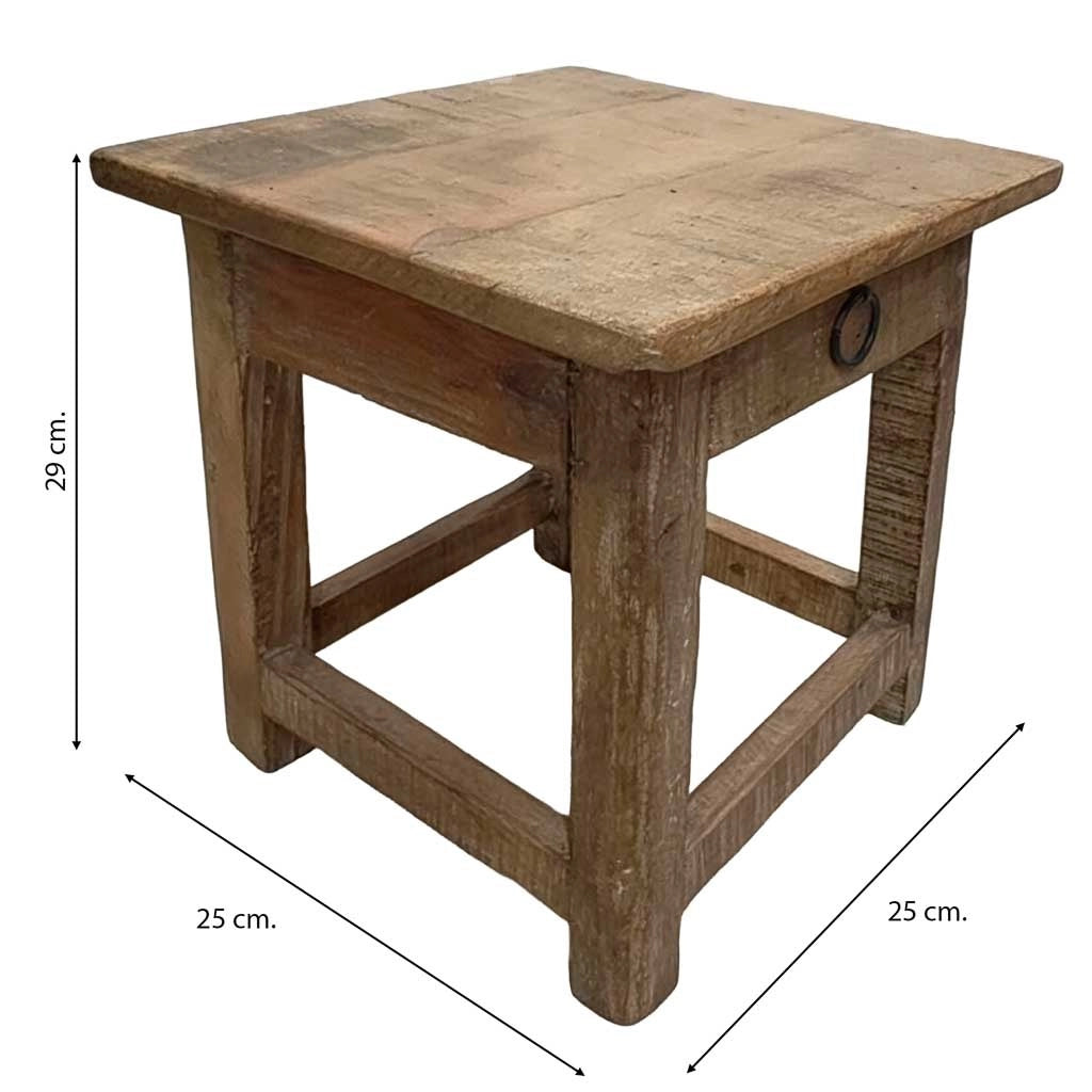 Sgabello con cassetto in legno con finitura artigianale marrone 25x25x29 h cm