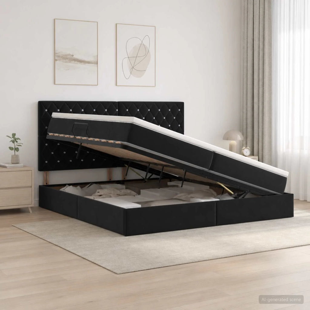 Letto con contenitore e materasso Nero 200 x 200 cm Velluto 3459653