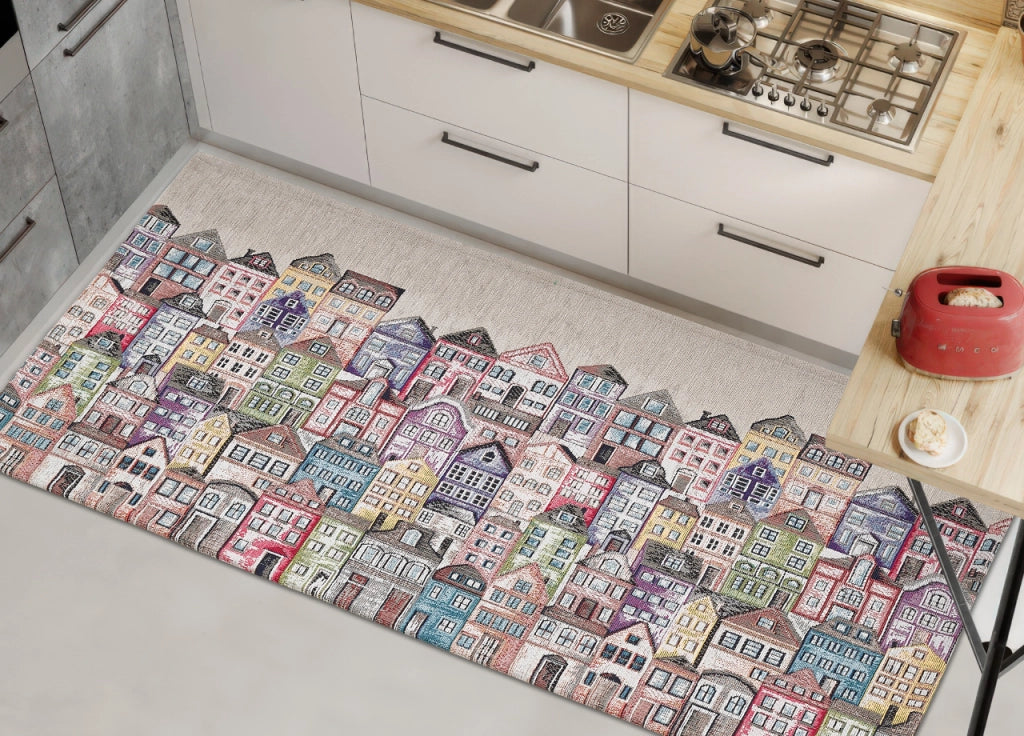 Tappeto Passatoia Cucina Corsia Retro Antiscivolo Disegno Village By Suardi - 55x190 - Village